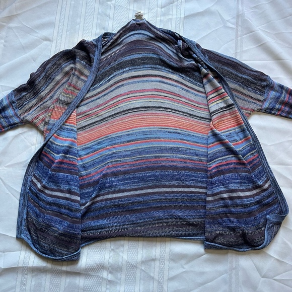Billabong Boho Blue Orange Open Front Lightweight Sweater Knit Cardigan Large - Picture 2 of 8